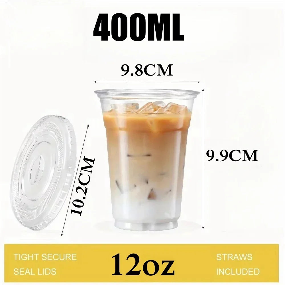 400ml 100% biodegradabile riciclabile trasparente usa e getta per bevande in plastica Pla tè al latte caffè tazza di liquido con cannuccia