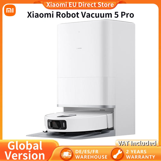 Versione Globale Xiaomi Robot Vacuum 5 Pro Video HD Chiamate Unidirezionali Aspirazione 20000Pa Aspirapolvere Anti-groviglio Senza Problemi Stazione Base Autopulente Mop Estensibile e Spazzola Laterale Controllo Intelligente