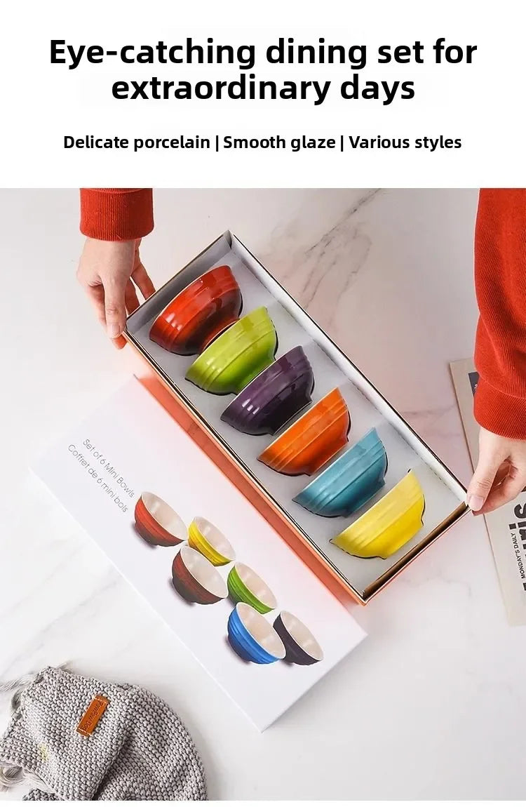 Set di ciotole per dessert colorate Le Creuset, stoviglie in ceramica, ciotola per riso, ciotola per zuppa, set regalo in confezione regalo, forma rotonda di lusso, per uso adulto