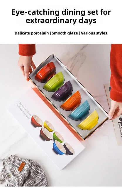Set di ciotole per dessert colorate Le Creuset, stoviglie in ceramica, ciotola per riso, ciotola per zuppa, set regalo in confezione regalo, forma rotonda di lusso, per uso adulto