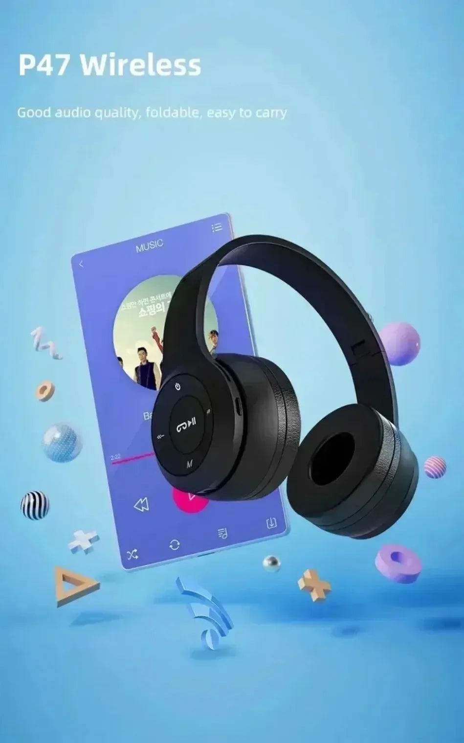 Cuffie Bluetooth 5.0 Pieghevoli Senza Fili, Auricolari Portatili HiFi Over-Ear per Sport, Viaggi, Uso Quotidiano, Giochi e Musica