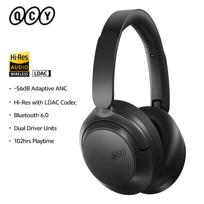 QCY H3S ANC Cuffie over Ear -56dB Cuffie con cancellazione del rumore Bluetooth 6.0 Auricolari audio spaziale LDAC ad alta risoluzione Doppio driver