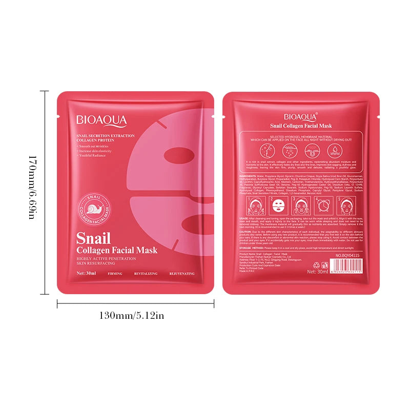 5 pz BIOAQUA Snal Collagene Maschere Per Il Viso Idratante Anti-Rughe Sbiancamento Anti-Aging Maschera Per Il Viso Maschere Al Collagene Cura Della Pelle
