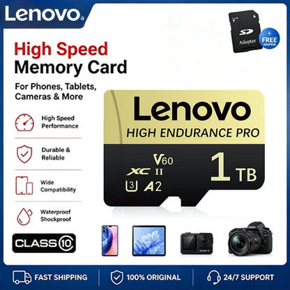 Scheda di memoria flash Lenovo ad alta velocità, tipo TF Micro SD, classe U3, velocità V60, classe A2, disponibile in versioni da 1 TB, 512 GB e 64 GB, compatibile con Nintendo Switch, fotocamere e per la registrazione di v