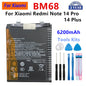 Batteria BN4A BN5W BN5Y BN6C BN71 BM68 BM5R BM5T BN5V BP59 per Xiaomi Redmi Note 7 14 15 Pro Xiaomi 13T Redmi 12 Poco X6 X7 5G