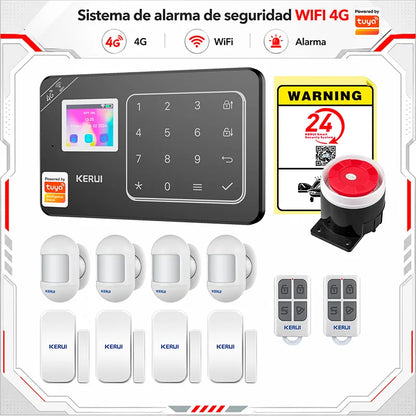 Sistema di Allarme Domestico KERUI WIFI 4G GSM Compatibile con App Tuya Smart Life, Alexa e Google, Sicurezza Wireless per Casa 433MHz