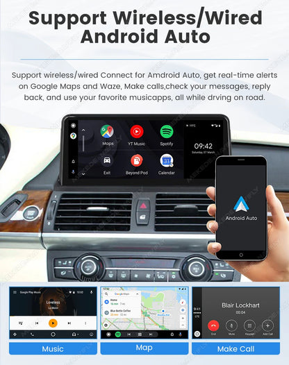 Sistema multimediale intelligente per auto con schermo QLED da 10,25 pollici, Linux, CarPlay wireless, Android Auto, per BMW E90 E91 E92 E93 2005-2012, con WiFi, BT, navigazione GPS e autoradio.