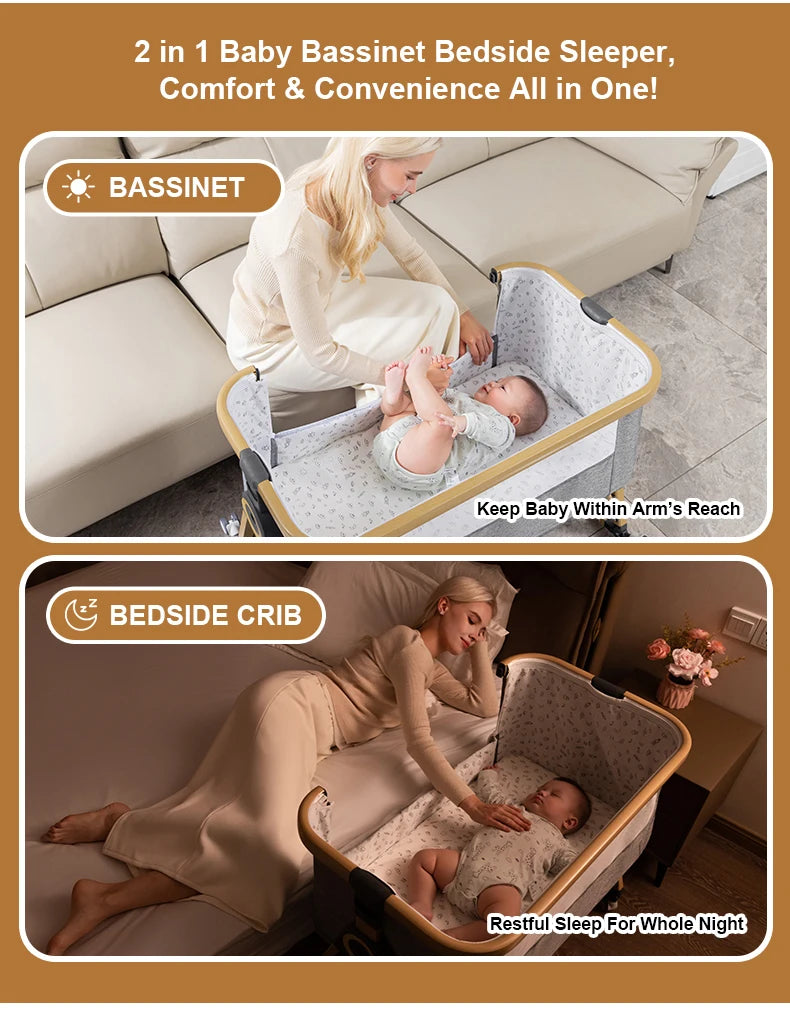 Lettino 3 in 1 Culla Comodino Culla Box per bambini 0-3 anni bambino multifunzione pieghevole e sollevabile Con zanzariera e ruota
