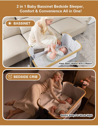 Lettino 3 in 1 Culla Comodino Culla Box per bambini 0-3 anni bambino multifunzione pieghevole e sollevabile Con zanzariera e ruota
