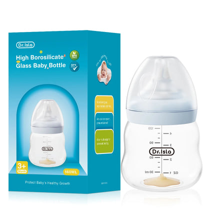 MAMIJOY Biberon in vetro per bambini alto 80/160/240 ml in borosilicato a bocca larga anti-gonfiore con scala graduata trasparente Biberon senza BPA e BPS GB61