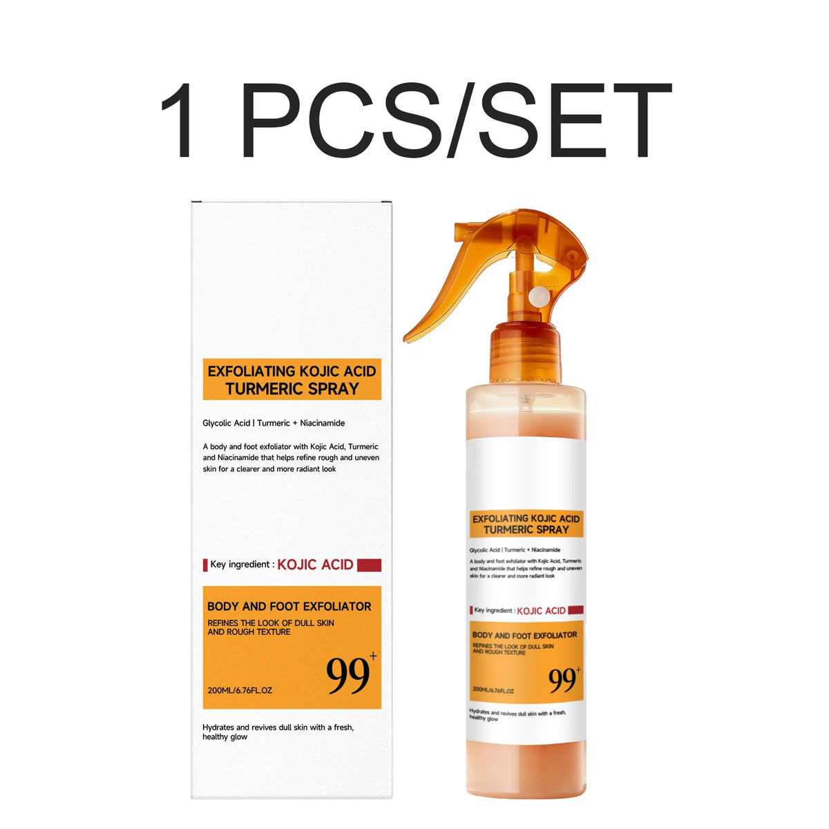 Nuovo Spray Corpo Esfoliante 2026 con Acido Cogico e Curcuma, Acido Glicolico Illuminante e Levigante per Pelle Ruvida, Idratante 200ml