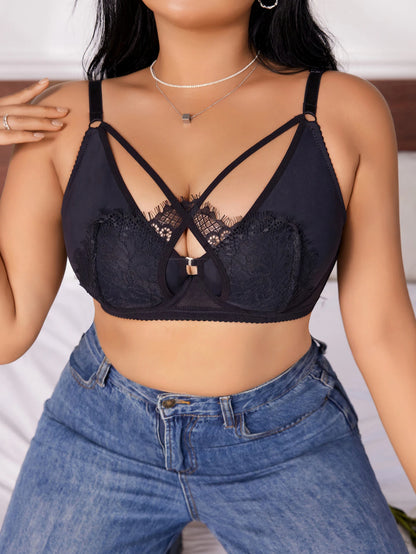 Lingerie taglie forti da donna mezza tazza raccolta push up bottone frontale design incrociato in pizzo adatto per donne voluptuose XL-XXXL MR2895
