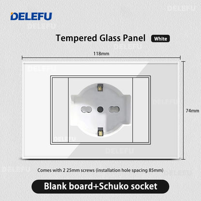 DELEFU Presa a Muro in Vetro Temperato Bianco Italia USB Tipo C Ricarica Rapida Interruttore Schuko TV Satellitare Citofono Cile