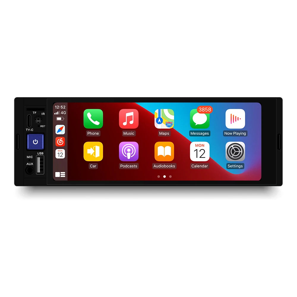 MEKEDE Lettore Video 4K da 5.2/6.86/6.88 Pollici, CarPlay Wireless, Android Auto, Radio FM Multimediale Universale 1DIN con USB Type-C, TF, AUX, ISO, RCA