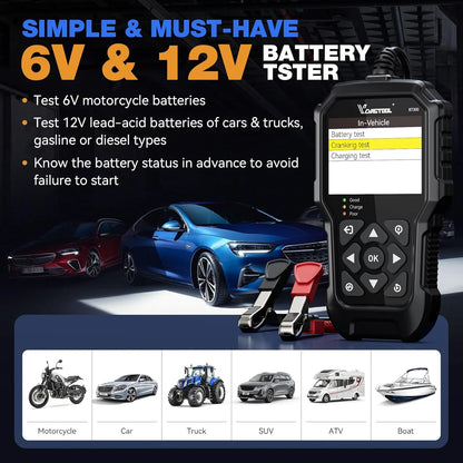 VDIAGTOOL BT300 Tester per Batterie Auto 6-12V, 5-3000 CCA per Analizzatore Batterie Auto, Camion, Moto con Test di Carica, Test di Avviamento, Test di Tensione SOH SOC, Strumento per Test del Sistema di Ricarica e Avviamento