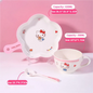 WUHE Set di Stoviglie per Bambini Hello Kitty, Ciotole e Piatti in Melamina, Design Cartoon per Ragazze, Senza BPA, Infrangibile, Lavabile in Lavastoviglie