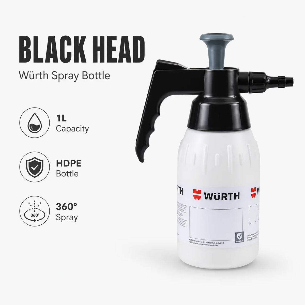 Spray Resistente agli Agenti Chimici Wurth, Flacone con Ugello Regolabile, Spruzzatore a Pressione per Pulizia Auto, Sgrassatore per Uso in Officina