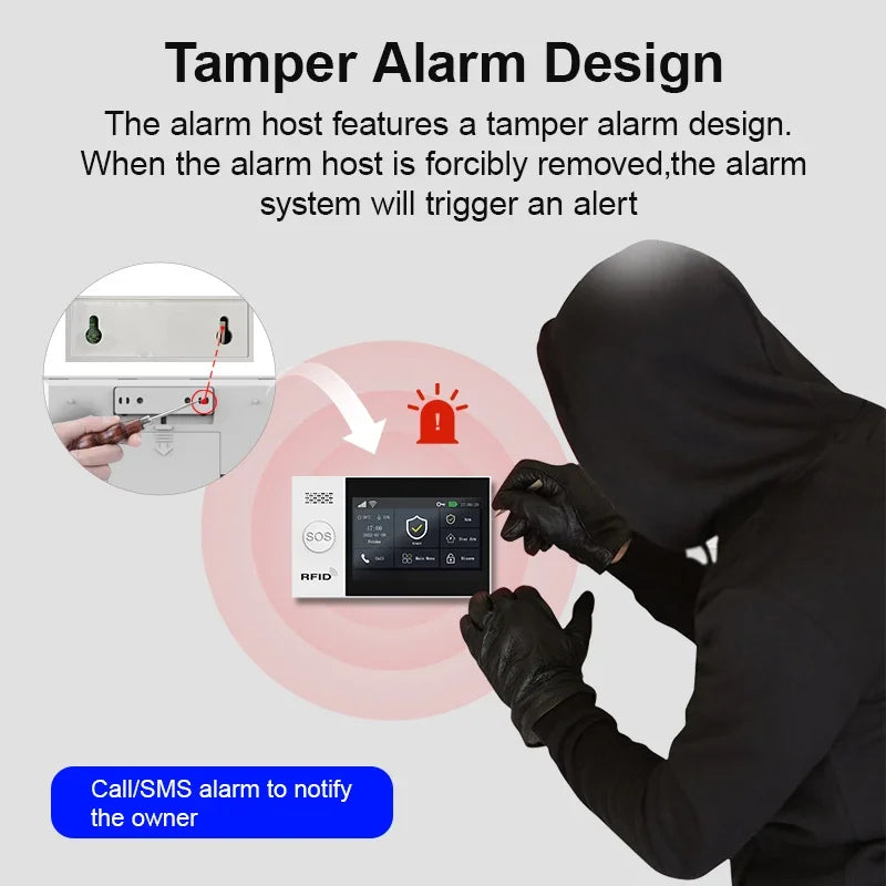 Allarme GSM WiFi compatibile con l'app Tuya Smart Life, rilevatore di intrusioni wireless per casa, garage, ufficio, negozio, protezione con avvisi in tempo reale.