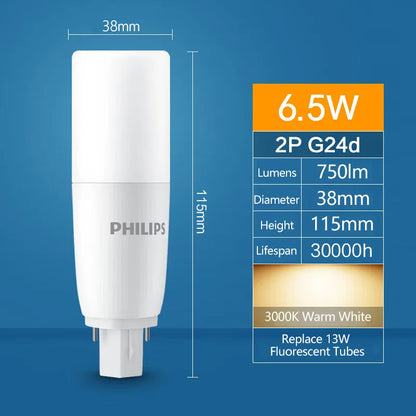 Tubo LED Philips PLC 2P G24d 6.5W MyCare, Luce Bianca 3000K 4000K 6500K, Lampada da Interno a 2 Pin, Sostituzione per Tubi Fluorescenti PLC