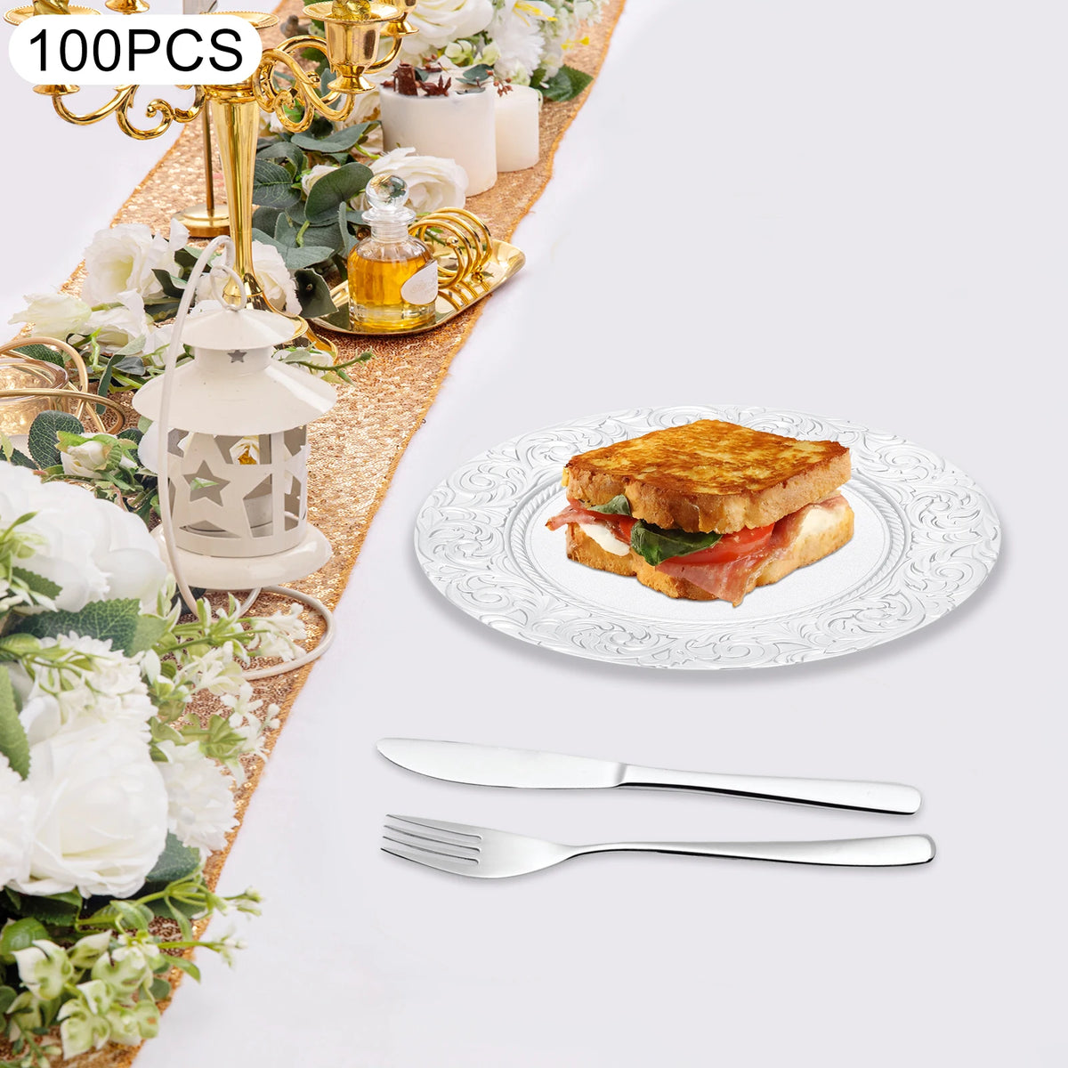 Set da 100 sottopiatto, sottopiatto rotondo, piatti da portata riutilizzabili, sottopiatto da 13 pollici per piatti da portata, ideale per matrimoni, feste ed eventi, design con fondo incavato stabile, elegante decorazione pr