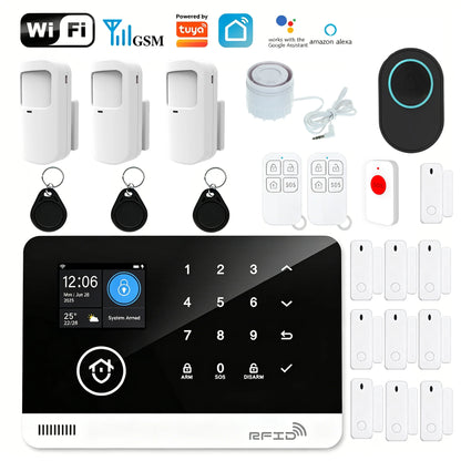 Kit Sistema di Allarme Domestico Intelligente Tugard con WiFi GSM, Sirena Wireless 120dB, Sensore di Movimento, Controllo Remoto tramite App Tuya