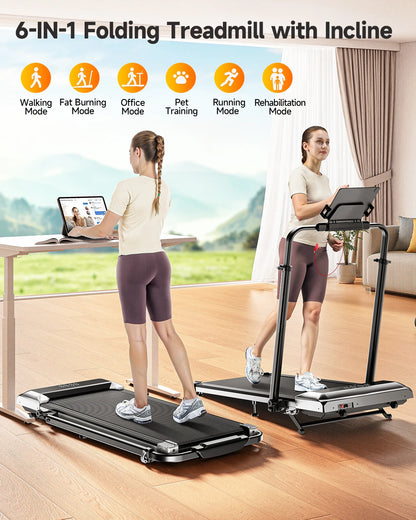 Toputure TP6 Walking Pad 12% Incline Treadmill 6 In 1 Walking Running 2.5HP Foldable Under Desk Treadmill With Adjustable Height Armrest LED Display Indoor Home Gym Exercise Office Treadmill 40dB Low noise Treadmill