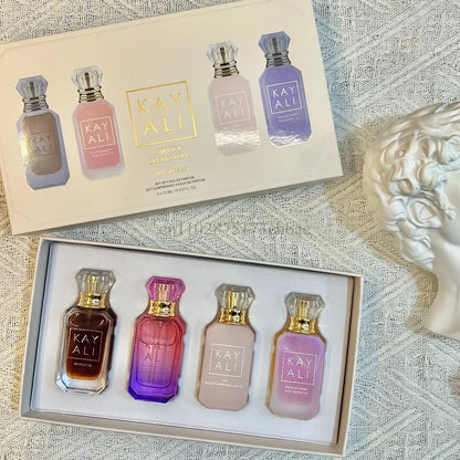 KAYALI Set di 4 Mini Profumi da 10ml, Fragranze Vaniglia, Oud, Floreali, Fruttate, Orientali, Lunga Durata, Unisex, Eau De Parfum, Set da Viaggio di Lusso