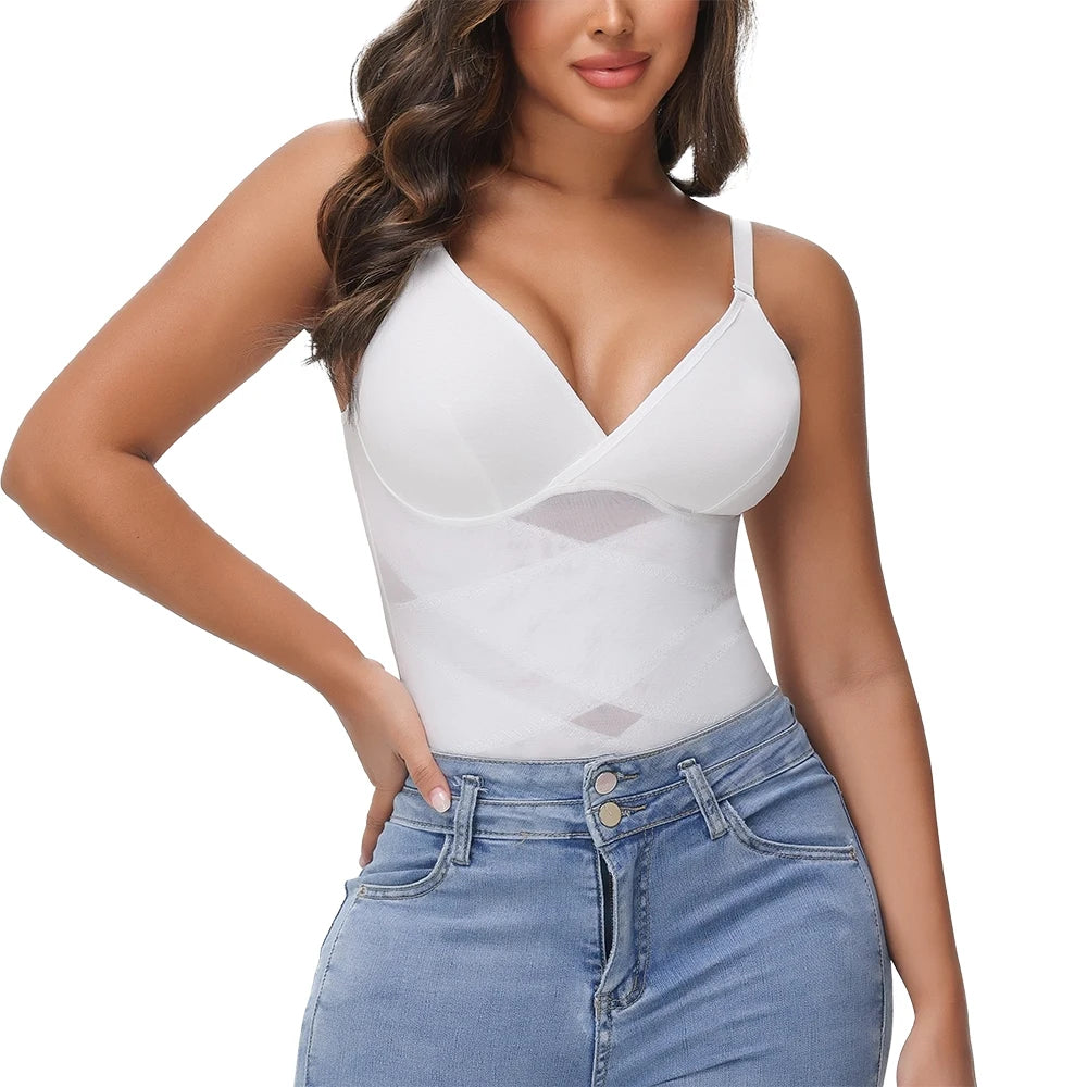 Body modellante per il corpo con controllo della pancia a vita incrociata per le donne Controllo completo del corpo con scollo a V Slip traspiranti in rete Intimo Sollevatore di testa