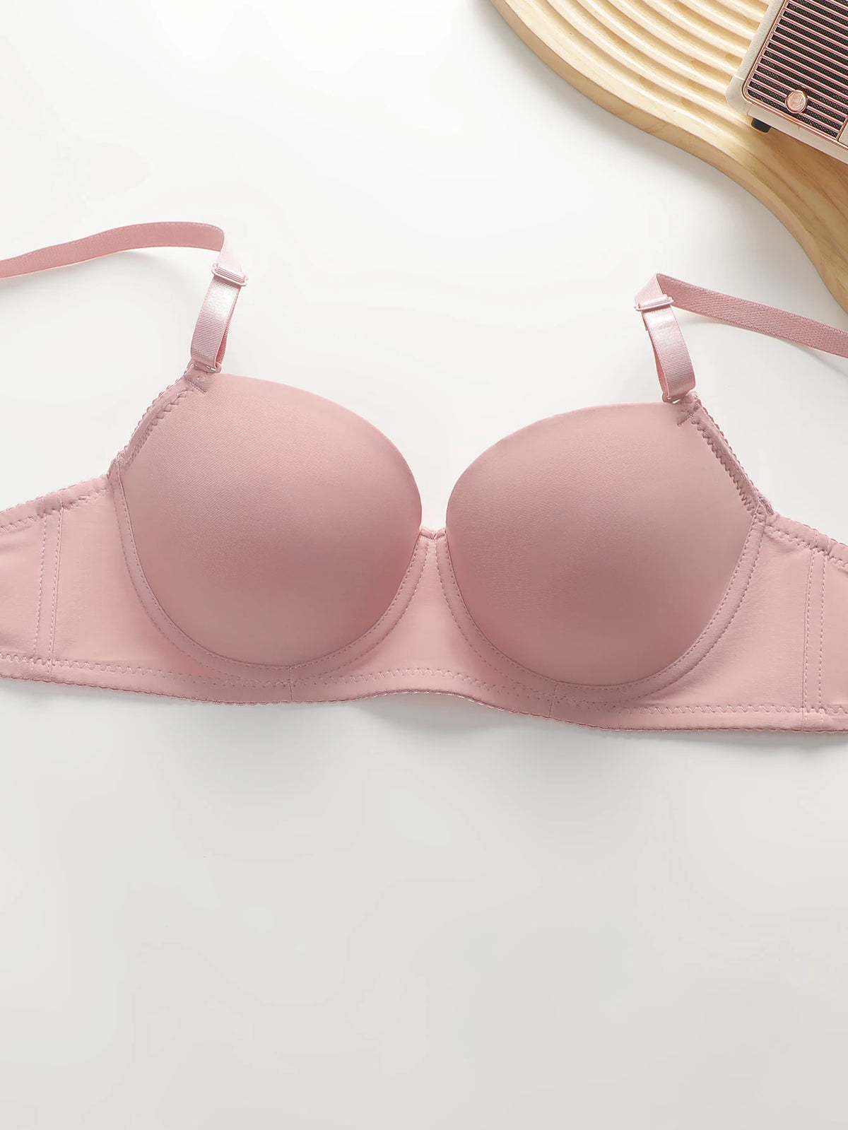 Nuovo set da 2 pezzi quotidiano in tinta unita di vendita calda con reggiseno push up con bordo in acciaio per set intimo donna J2611
