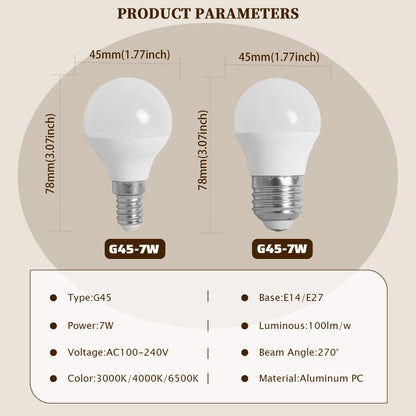 Lampadina LED G45 a spettro completo con attacco E14 E27, indice di resa cromatica CRI90, protezione per gli occhi, lampadina decorativa per illuminazione ambientale interna