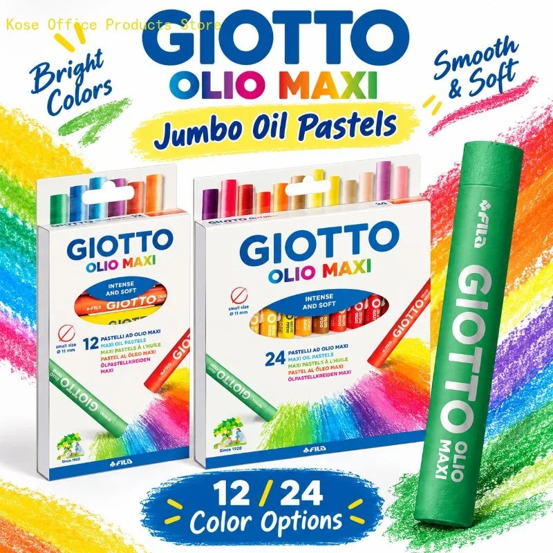 GIOTTO OLIO MAXI Pastelli a Olio Jumbo Set 12/24 Colori, Texture Morbida, Colori Vivaci, Materiali Artistici per Bambini, Scuola, Disegno, Pittura, Hobby Creativo