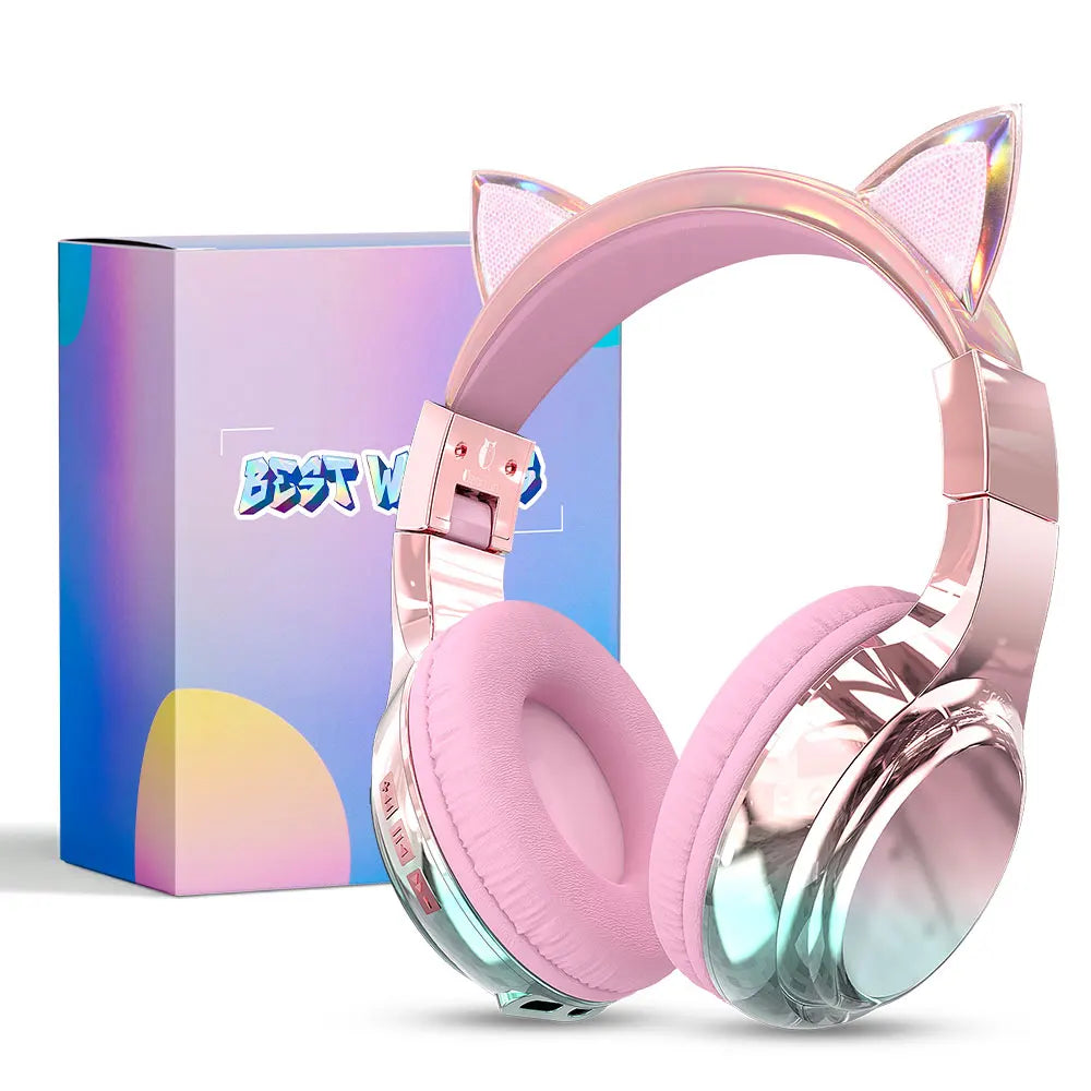 Cuffie wireless Unicorno per bambini Ragazze Auricolari Bluetooth Cuffie pieghevoli con orecchie di gatto per viaggi scolastici Cuffie per bambini