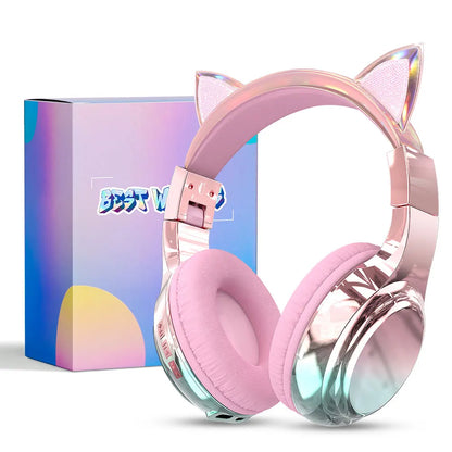 Cuffie wireless Unicorno per bambini Ragazze Auricolari Bluetooth Cuffie pieghevoli con orecchie di gatto per viaggi scolastici Cuffie per bambini