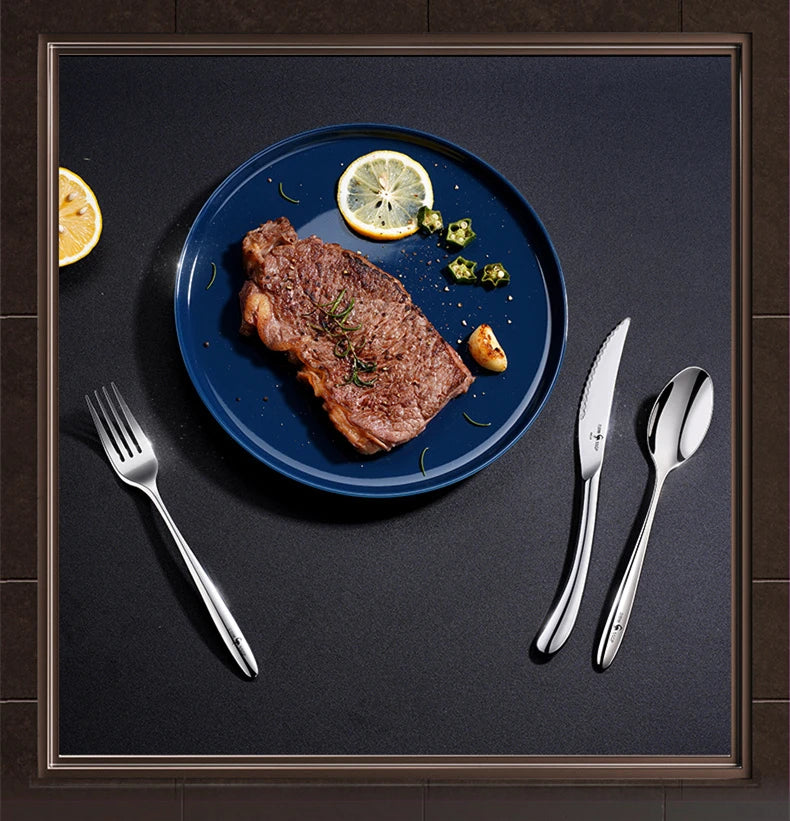 Set di Posate in Acciaio Inossidabile 316L Certificato LFGB, Forchetta Antibatterica al 99,9% e Coltello con Lama Ultra Affilata, Stoviglie per Banchetti
