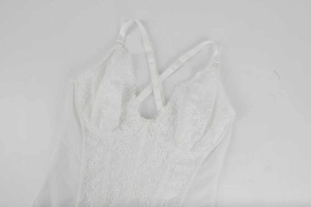 Body modellante in pizzo da donna con ferretto, controllo della pancia, modellante per tutto il corpo, corsetto con scollo a V, top, tuta, slip, lingerie, abbigliamento sexy