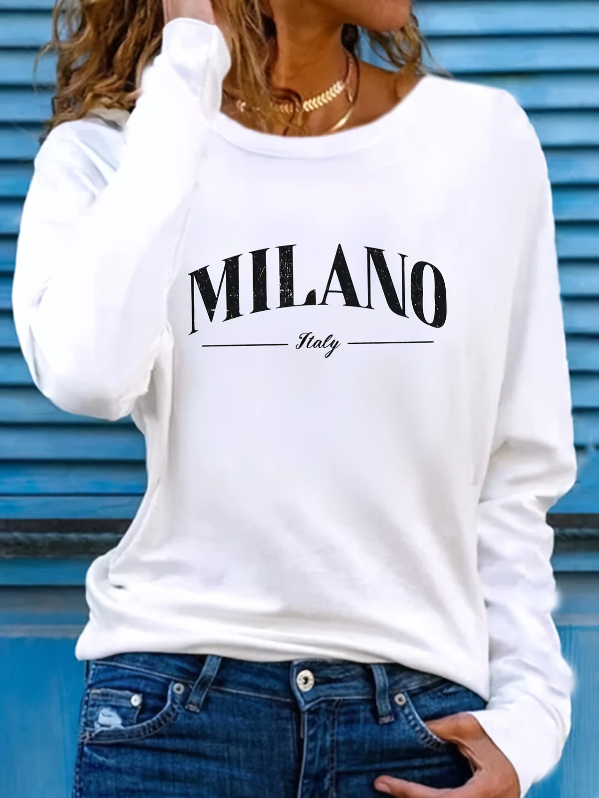 T-shirt da donna in 100% cotone, modello slim, a maniche lunghe, top bianco sottile, maglietta da donna