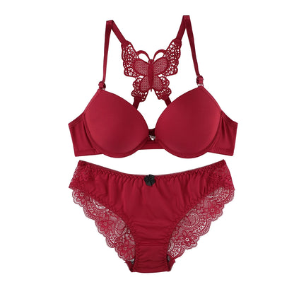 Set da 2 pezzi di vendita caldo di reggiseno rosso sexy con bottoni frontali bellissimo reggiseno moda farfalla posteriore push up set da donna A2120