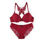 Set da 2 pezzi di vendita caldo di reggiseno rosso sexy con bottoni frontali bellissimo reggiseno moda farfalla posteriore push up set da donna A2120