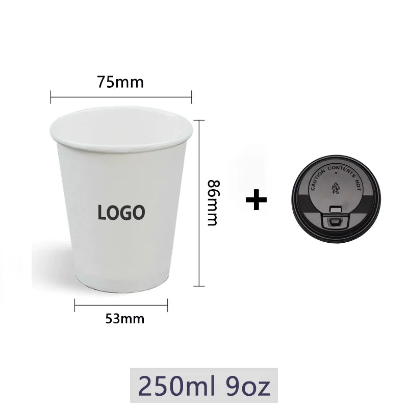 200 bicchieri di carta usa e getta da 250 ml con coperchi, con tazze da caffè personalizzabili con logo personalizzato per eventi e feste