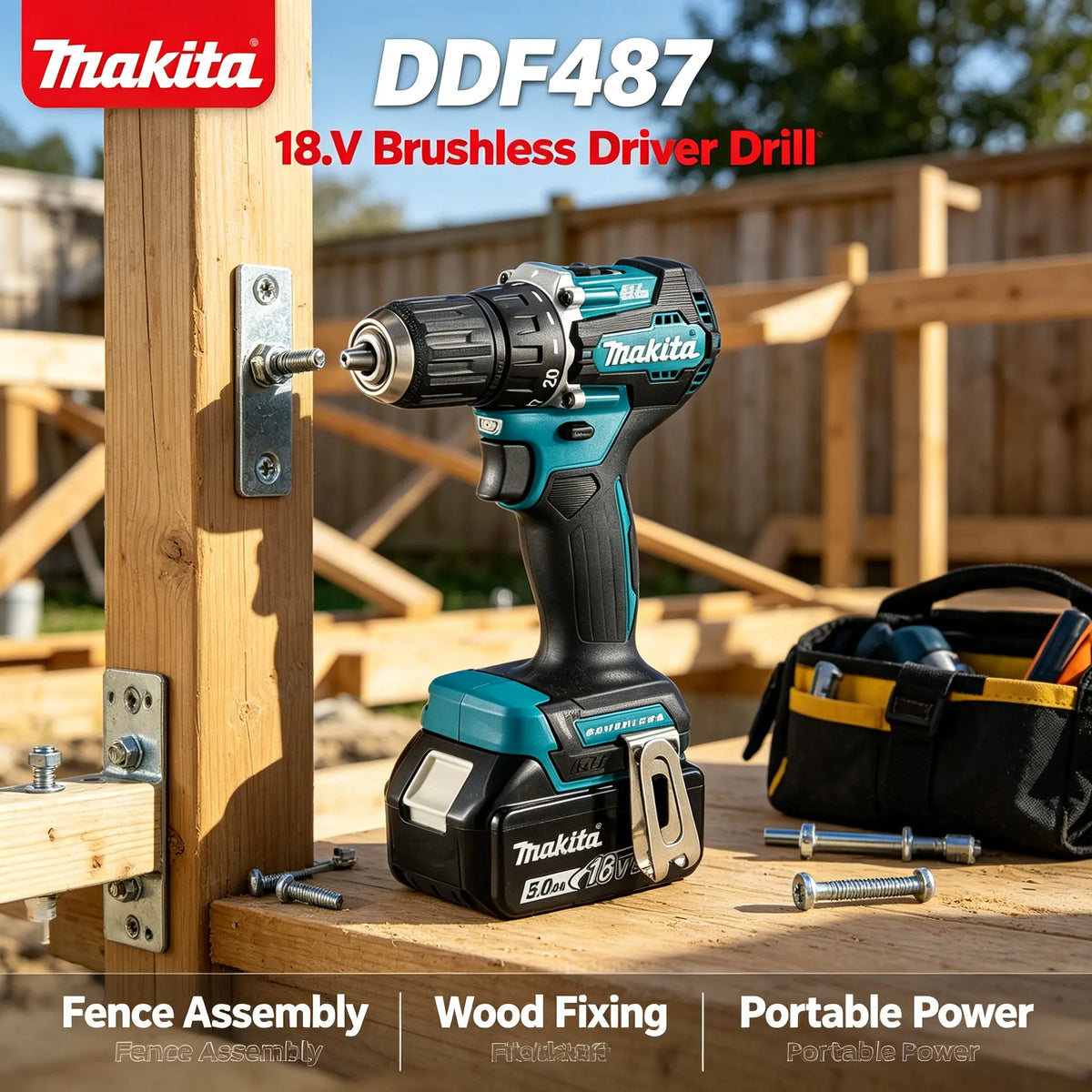 Makita DDF487 Set completo di utensili elettrici, cacciavite a batteria senza fili 18V LXT da 10 mm, compatibile con batterie BL1860B e BL1840, spedizione rapida