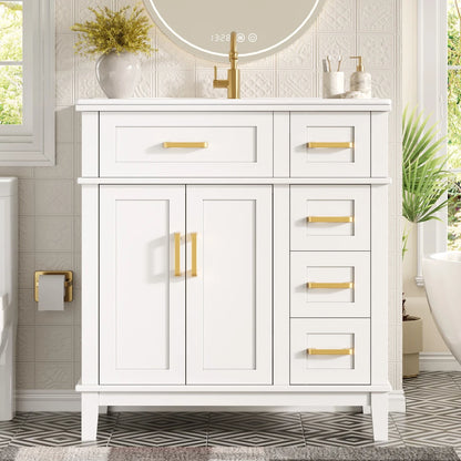 Mobile bagno moderno 76x86x46,5 cm con lavabo in ceramica integrato, mobiletto a cassetti autoportante con ampio spazio contenitivo, dotato di chiusura ammortizzata silenziosa e protezione dal troppo pieno del lavabo, elegant