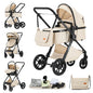 Passeggino per Neonati 3-in-1 di Lusso, Carrozzina da Viaggio Portatile con Telaio in Alluminio, Passeggino Pieghevole con Vista Panoramica