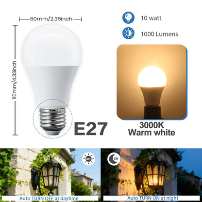 Confezione da 2 Lampadine LED Intelligenti con Sensore E27 B22, Luce Bianca dal Tramonto all'Alba, AC100-240V 1000LM 10W per Portico, Corridoio, Esterni, Garage