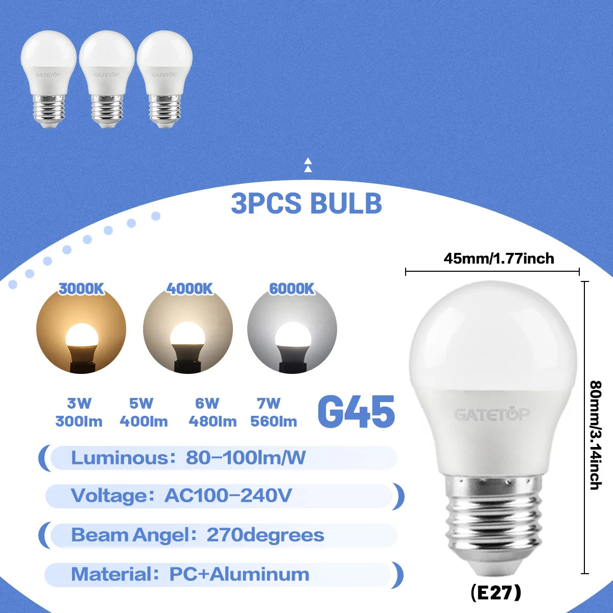 1-10 Pezzi Lampadina LED Mini G45 3W-7W AC100-240V E27 Luce Diurna Fredda per Illuminazione e Decorazione Soffitto Soggiorno