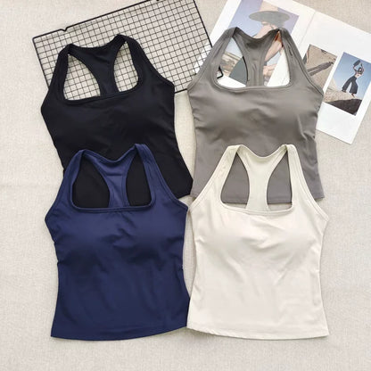Reggiseno sportivo da donna con scollo quadrato e schiena incrociata, con imbottiture fisse antiurto per yoga, pilates, corsa e palestra