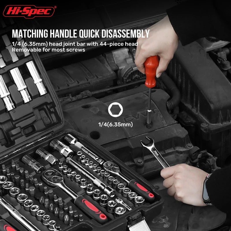 Set di Attrezzi Meccanici Hi-Spec 216 Pezzi, Kit Chiavi a Bussola da 1/4" 3/8" 1/2", Cassetta degli Attrezzi per Riparazione Auto