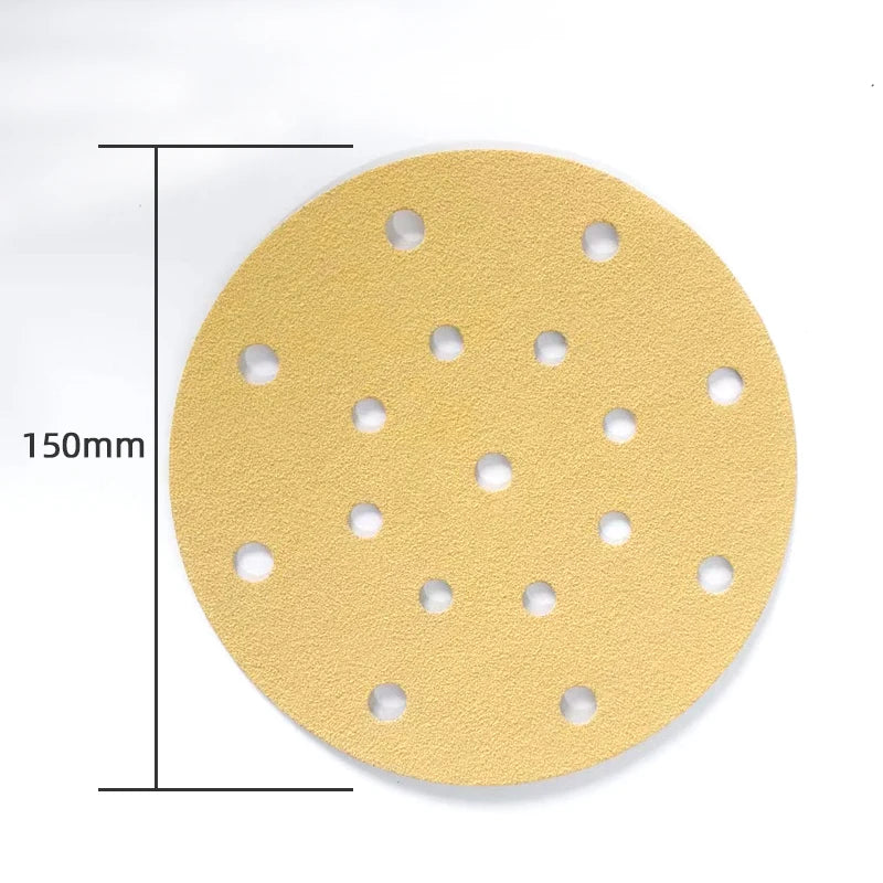 Noton 6 pollici 17 fori giallo carta abrasiva a secco 150 mm autoadesivo vernice automatica mastice levigatura rotonda floccaggio sabbia