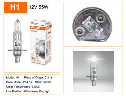 OSRAM H1 H4 H3 H7 HB2 9003 CLASSIC Auto Faro Alogeno Lampade Standard 3200K Luce Bianca Originale 12V 55W Lampadine ECE (10 PZ)