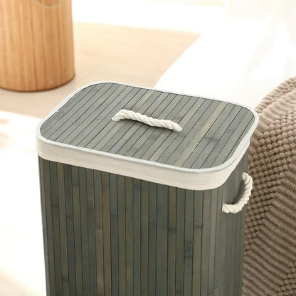 Cesto per Bucato Pieghevole di Grande Capacità, Contenitore in Bambù Rotondo per Organizzare Vestiti, Cesto Compatto per la Casa