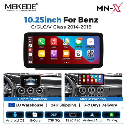Mekede, autoradio Android 15 con schermo touchscreen da 10,25 pollici, CarPlay wireless, sistema multimediale per auto, compatibile con Mercedes Benz Classe C W205 S205 (2014-2018), navigazione GPS, schermo per la visualizzaz